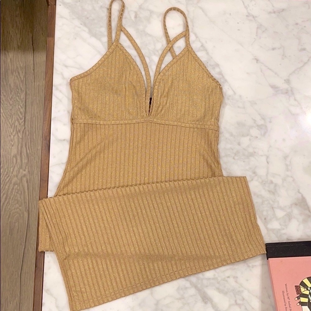Gold mini dress with sparkles